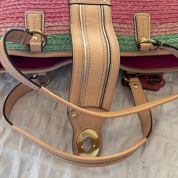 Authentic Coach Hamptons Striped Multicolor Straw tote - Picture 7 of 10